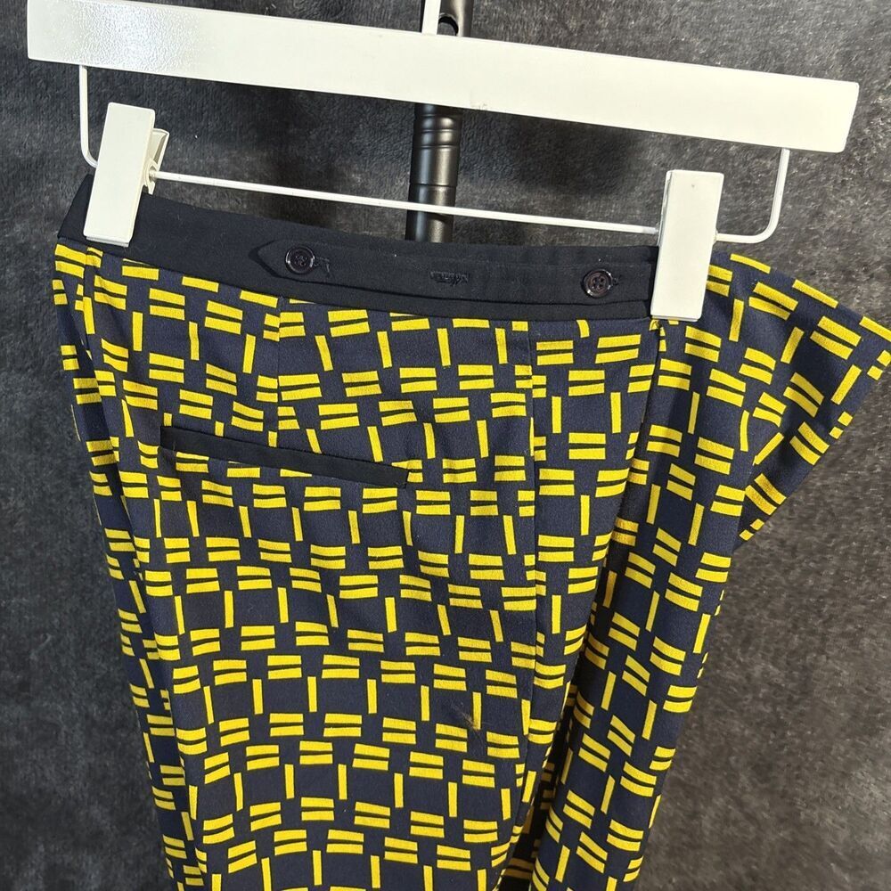 ZARA Navy Blue with Yellow contrasting print crop trousers pants XS - Picture 11 of 12